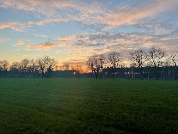 Zonsondergang boven de weilanden